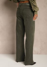 Renee - Ciemnozielone Szerokie Jeansy z Bawełny Violore. Stan: podwyższony. Kolor: beżowy #3