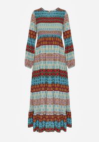 Renee - Niebiesko-Czerwona Rozkloszowana Sukienka Maxi z Falbanką na Dole Angon. Kolor: niebieski. Długość rękawa: długi rękaw. Sezon: wiosna. Długość: maxi #6