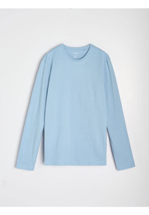 Sinsay - Bawełniana koszulka z długimi rękawami - błękitny. Kolor: niebieski. Materiał: bawełna. Długość rękawa: długi rękaw. Długość: długie