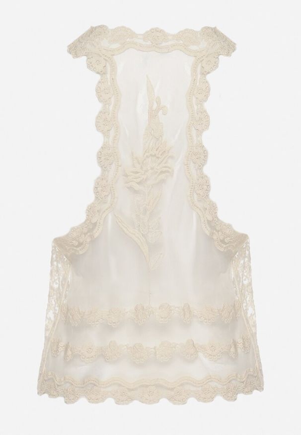 Born2be - Beżowa Kamizelka Narzutka z Koronki w Stylu Boho Vijola. Okazja: na co dzień. Kolor: beżowy. Materiał: koronka. Wzór: koronka. Styl: boho