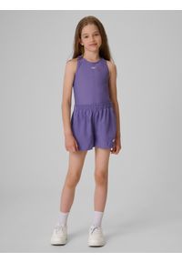 4f - 4F Spodenki sportowe dziewczęce - fioletowe 122/128 (6-8 lat). Kolor: fioletowy. Materiał: dresówka. Sezon: lato. Styl: sportowy #1