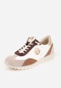 Renee - Beżowo-Złote Sneakersy ze Skóry Naturalnej Ozdobione Metaliczną Aplikacją Tidina. Zapięcie: sznurówki. Kolor: beżowy. Materiał: skóra. Wzór: aplikacja. Sezon: wiosna #8