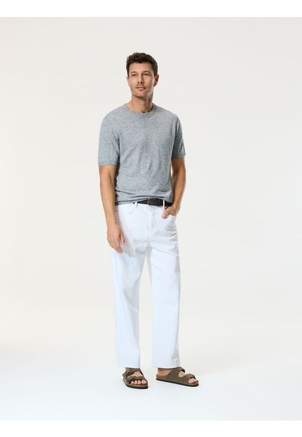 Reserved - T-shirt regular z lnem - jasnoszary. Kolor: szary. Materiał: len