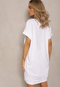 Renee - Biała T-shirtowa Sukienka Pudełkowa z Elastycznej Bawełny Ellensa. Kolor: biały. Materiał: bawełna. Styl: wakacyjny. Długość: mini #4