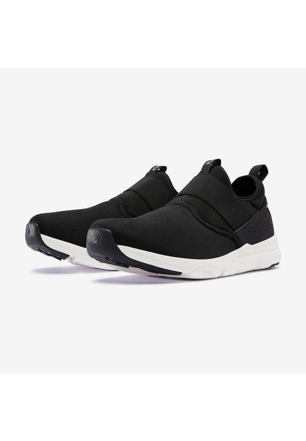 Decathlon - Buty do chodzenia damskie Newfeel PW 160 Slip On. Zapięcie: bez zapięcia. Kolor: biały, wielokolorowy, czarny, fioletowy. Materiał: materiał, kauczuk, tkanina. Sport: turystyka piesza