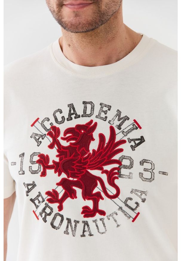 Aeronautica Militare - AERONAUTICA MILITARE Beżowy bawełniany męski t-shirt M.C., Rozmiar M. Kolor: beżowy. Materiał: bawełna