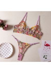 Intica - Komplet bielizny z fiszbinami i haftem Cherida. Kolor: wielokolorowy. Materiał: materiał. Wzór: haft