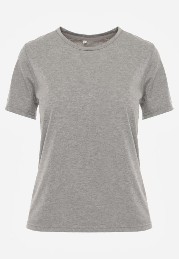 Renee - Ciemnoszary T-shirt Koszulka z Krótkim Rękawem i Okrągłym Dekoltem Tiarella. Kolor: szary. Materiał: jeans. Długość rękawa: krótki rękaw. Długość: krótkie. Wzór: aplikacja. Styl: elegancki, klasyczny