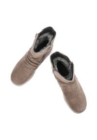 Szare Botki G-Comfort Ocieplane Buty Damskie. Okazja: na co dzień. Zapięcie: zamek. Kolor: szary. Materiał: skóra, futro. Wzór: aplikacja. Obcas: na obcasie. Styl: casual, elegancki. Wysokość obcasa: niski #6