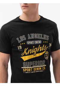 Ombre Clothing - T-shirt męski z nadrukiem S1434 V-23B - czarny - XXL. Kolor: czarny. Materiał: bawełna. Wzór: nadruk. Styl: klasyczny