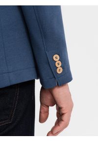 Ombre Clothing - Marynarka męska SLIM z dzianiny o subtelnej strukturze – ciemnoniebieska V6 - Rozmiar: M. Okazja: do pracy. Kolor: niebieski. Materiał: dzianina. Wzór: kolorowy. Styl: klasyczny