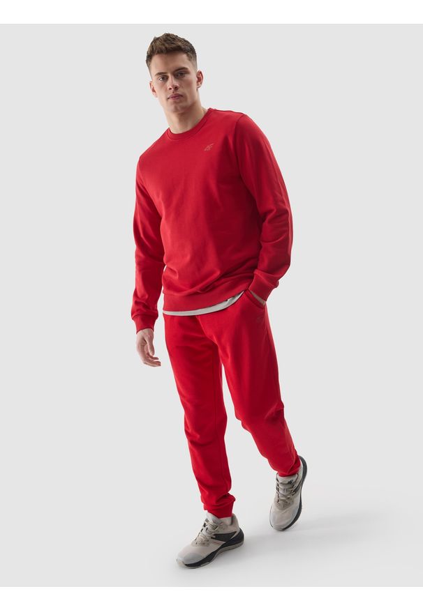 4f - 4F Spodnie dresowe joggery męskie - czerwone S. Kolor: czerwony. Materiał: dresówka. Wzór: jednolity, gładki, ze splotem
