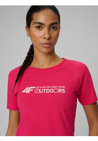 4f - 4F T-shirt slim z nadrukiem damski - różowy XS. Okazja: na co dzień. Kolor: różowy. Materiał: materiał. Wzór: nadruk. Styl: casual #2
