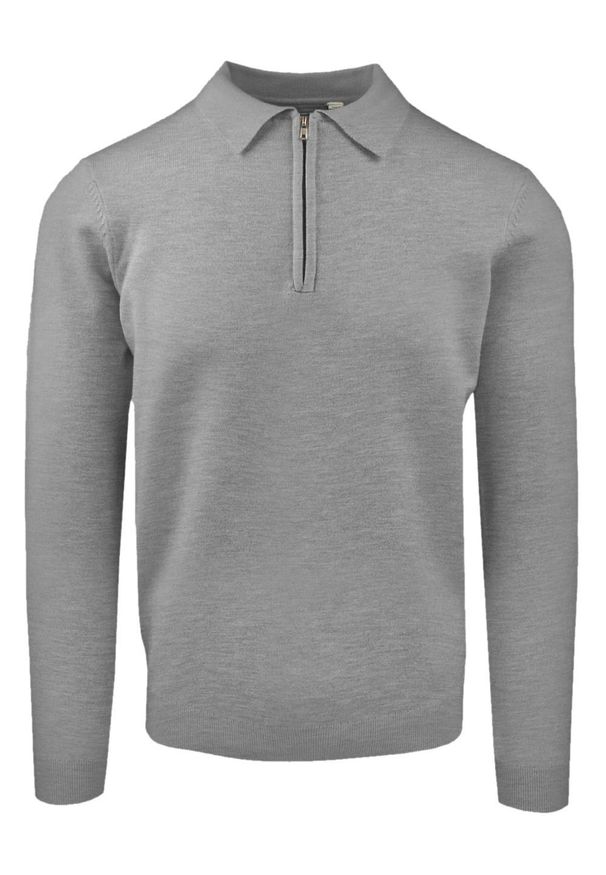 Męski, Lekki Sweter z Wiskozy z Kołnierzykiem Polo - Brave Soul - Popiel. Typ kołnierza: polo. Materiał: poliester, poliamid, wiskoza