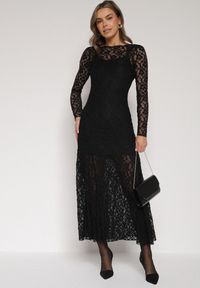 Born2be - Czarna Koronkowa Sukienka Taliowana z Odkrytymi Plecami Talifera. Kolor: czarny. Materiał: koronka. Długość rękawa: na ramiączkach. Wzór: koronka. Styl: klasyczny, elegancki #6