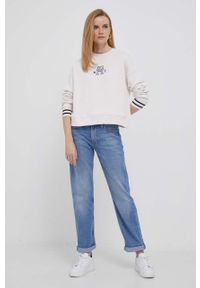 TOMMY HILFIGER - Tommy Hilfiger bluza bawełniana damska kolor beżowy melanżowa. Kolor: beżowy. Materiał: bawełna. Wzór: melanż. Styl: klasyczny #3