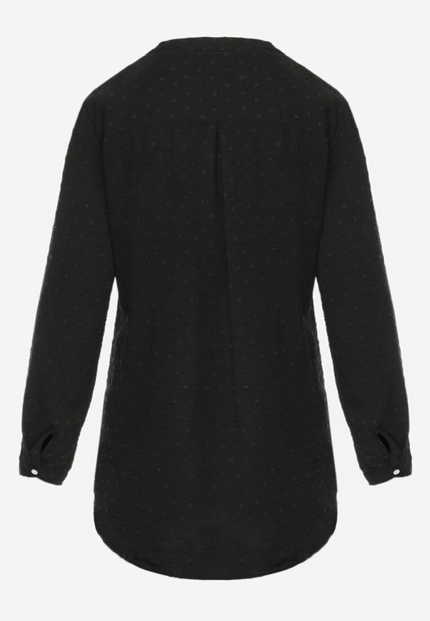 Renee - Czarna Bluzka z Guzikami z Tkaniny Plumeti Jorale. Kolor: czarny. Materiał: tkanina. Styl: elegancki