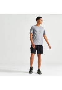 DOMYOS - Koszulka fitness męska Domyos krótki rękaw. Kolor: szary, niebieski, wielokolorowy. Materiał: materiał, poliester. Długość rękawa: krótki rękaw. Długość: krótkie. Sport: fitness