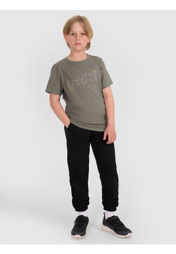 4f - 4F T-shirt regular z nadrukiem chłopięcy - szary 152 (11-12 lat). Okazja: na co dzień. Kolor: szary. Materiał: jersey, bawełna, materiał. Długość rękawa: krótki rękaw. Długość: krótkie. Wzór: nadruk. Sezon: lato. Styl: casual, klasyczny, sportowy