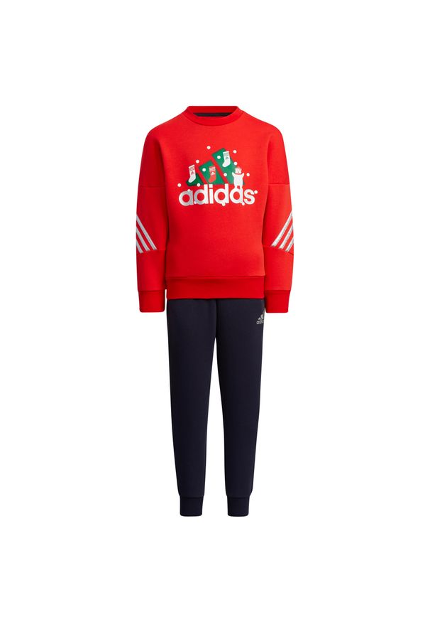 Adidas - Dres dla dzieci adidas LK Holiday Set czerwono-granatowy H40344. Kolor: czerwony, niebieski, wielokolorowy. Materiał: dresówka