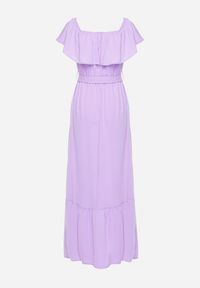 Born2be - Fioletowa Sukienka o Rozkloszowanym Fasonie z Hiszpańskim Dekoltem i Materiałowym Paskiem Nacara. Okazja: na co dzień. Kolor: fioletowy. Materiał: materiał. Długość rękawa: krótki rękaw. Sezon: lato. Typ sukienki: proste. Styl: casual #6