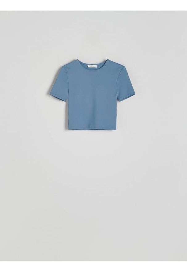Reserved - Krótki t-shirt - niebieski. Kolor: niebieski. Materiał: dzianina. Długość: krótkie. Wzór: gładki
