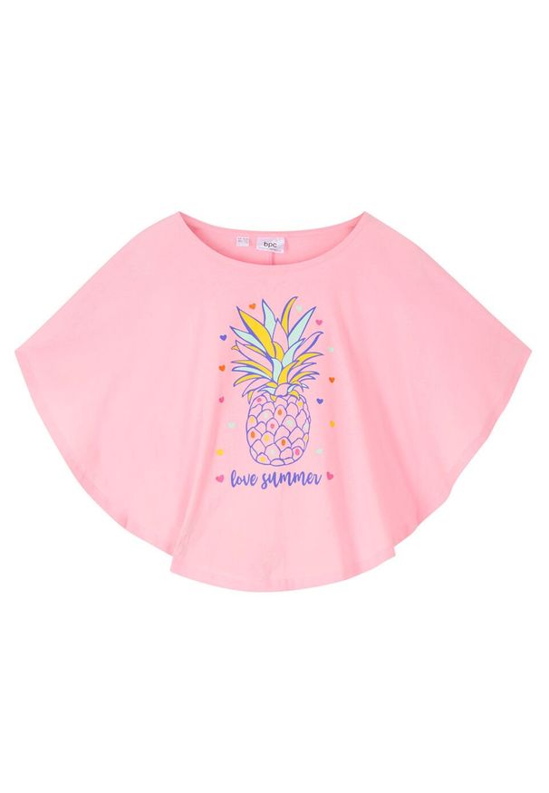 Shirt plażowy dziewczęcy z bawełny organicznej bonprix jasnoróżowy pudrowy. Okazja: na plażę. Kolor: różowy. Materiał: bawełna. Wzór: nadruk