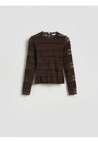 Reserved - Koronkowy longsleeve - ciemnobrązowy. Kolor: brązowy. Materiał: koronka. Długość rękawa: długi rękaw