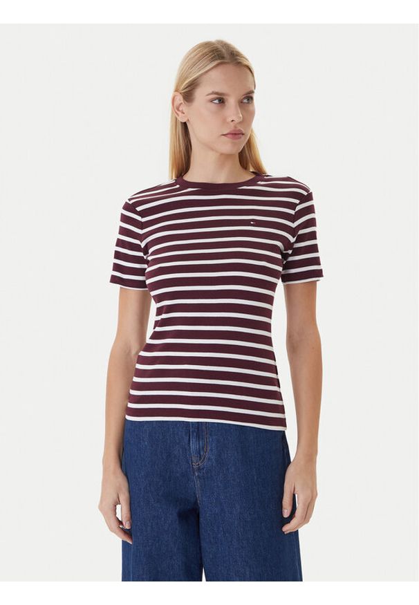 TOMMY HILFIGER - Tommy Hilfiger T-Shirt New Cody WW0WW40587 Bordowy Slim Fit. Kolor: czerwony. Materiał: bawełna