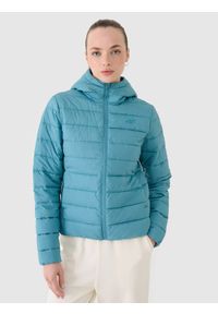 4f - 4F Kurtka puchowa z wypełnieniem z recyklingu damska - turkusowa XS. Okazja: na co dzień. Typ kołnierza: kaptur. Kolor: turkusowy. Materiał: puch. Długość: długie. Styl: klasyczny, casual, sportowy #1
