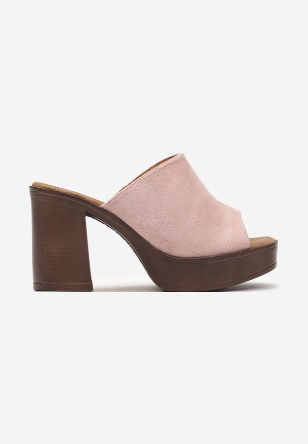 Renee - Różowe Klapki z Szerokim Paskiem na Słupku w Stylu Drewniaków Sabirah. Kolor: różowy. Obcas: na słupku. Styl: boho