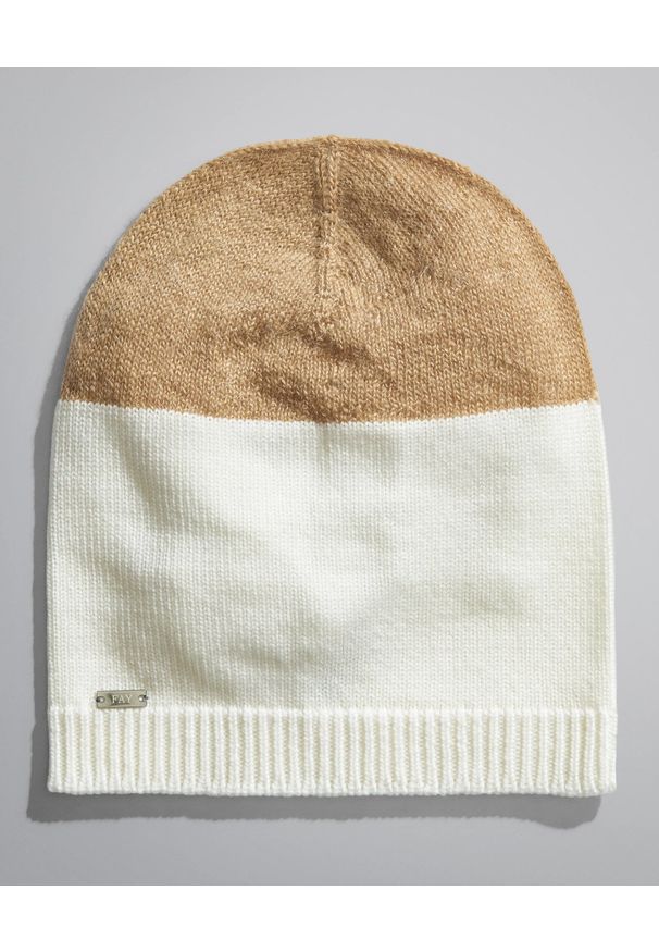 FAY - Biało-beżowa czapka. Kolor: biały. Materiał: tkanina. Wzór: aplikacja. Sezon: zima, jesień