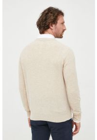 Trussardi Jeans - Trussardi sweter wełniany męski kolor beżowy lekki. Kolor: beżowy. Materiał: wełna. Długość rękawa: długi rękaw. Długość: długie #5