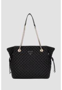 Guess - GUESS Czarna damska torebka Everlee Tote. Kolor: czarny. Materiał: skórzane. Styl: elegancki