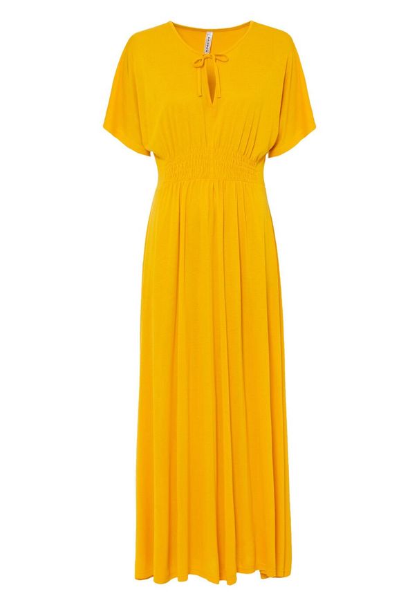 Długa sukienka z dżerseju bonprix żółty szafranowy. Kolor: żółty. Materiał: jersey. Długość: maxi