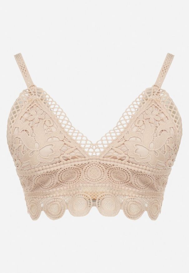 Born2be - Beżowy Top Koronkowy Kleianthe. Okazja: na co dzień. Typ kołnierza: dekolt w serek. Kolor: beżowy. Materiał: koronka. Długość rękawa: na ramiączkach. Styl: casual, boho