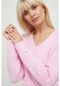 TOMMY HILFIGER - Tommy Hilfiger sweter z domieszką wełny damski kolor różowy. Kolor: różowy. Materiał: wełna #1