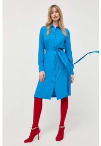 Pinko sukienka z domieszką jedwabiu kolor niebieski mini. Okazja: na co dzień. Kolor: niebieski. Materiał: jedwab. Długość rękawa: długi rękaw. Typ sukienki: proste. Styl: casual. Długość: mini #1