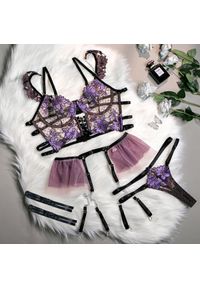 Intica - Komplet bielizny z haftem i łańcuszkiem Vanesa. Kolor: fioletowy. Materiał: materiał. Wzór: haft #1