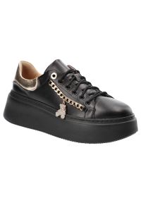 DAMISS - Czarne Sneakersy Damiss Wygodne Skórzane Buty. Okazja: na co dzień. Kolor: czarny. Materiał: skóra. Szerokość cholewki: normalna #4