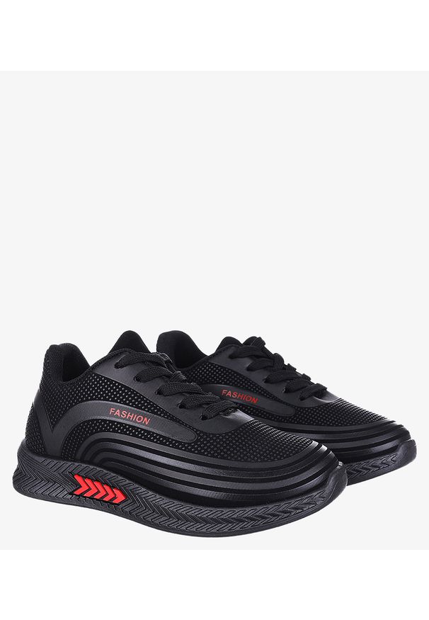 Casu - Czarne buty sportowe sznurowane casu 20y04/r. Kolor: czarny, wielokolorowy, czerwony