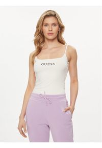 Guess Top Rory V4GP21 J1314 Beżowy Slim Fit. Kolor: beżowy. Materiał: bawełna