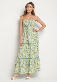 Born2be - Ciemnozielona Sukienka w Cytryny z Kokardą Galadessa. Okazja: na randkę, na co dzień. Typ kołnierza: kokarda. Kolor: zielony. Sezon: lato. Styl: casual, elegancki #2