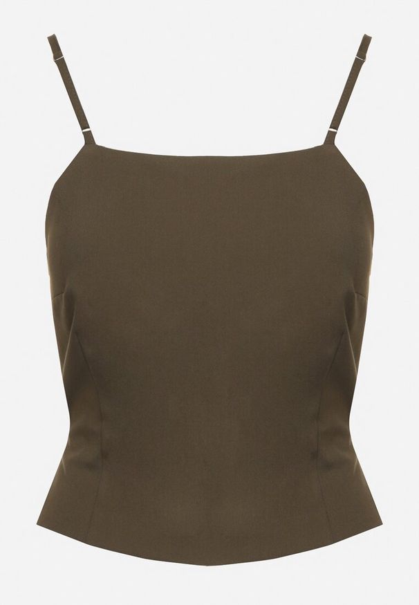 Born2be - Ciemnozielona Bluzka z Wiskozą i Odkrytymi Plecami na Regulowanych Ramiączkach Nealeth. Okazja: na co dzień. Kolor: zielony. Materiał: wiskoza. Długość rękawa: na ramiączkach. Styl: wizytowy, casual, klasyczny