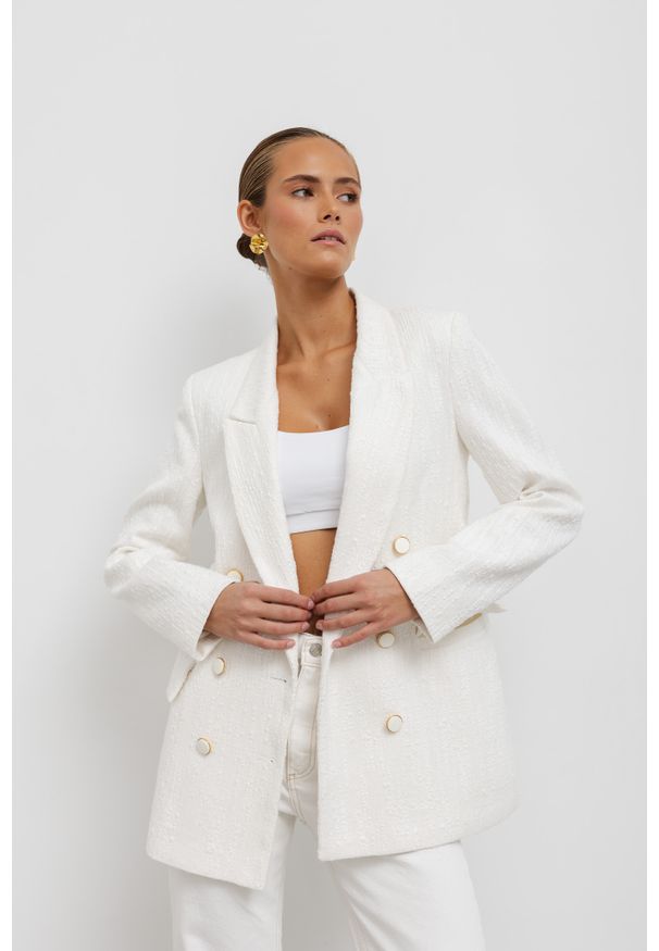 MARYNARKA FRANCESCA ECRU L - Flawless. Okazja: na co dzień. Materiał: materiał, bawełna, jedwab, wiskoza. Wzór: kropki. Styl: klasyczny, casual