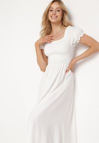 Born2be - Biała Rozkloszowana Sukienka z Elastyczną Górą i Gumką w Talii Aliexava. Okazja: na co dzień. Typ kołnierza: dekolt kwadratowy. Kolor: biały. Typ sukienki: proste. Styl: casual, elegancki #5