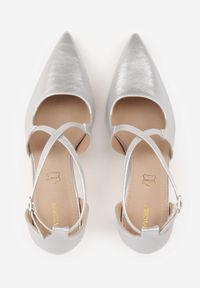 Born2be - Srebrne Szpilki VICES z Paskami w Kształcie X i Skórzaną Wkładką Arriedine. Okazja: na komunię, na wesele, na ślub cywilny. Zapięcie: pasek. Kolor: srebrny. Materiał: skóra. Wzór: paski. Obcas: na szpilce. Styl: elegancki #3