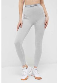 Calvin Klein Performance legginsy treningowe CK Athletic kolor szary gładkie. Stan: podwyższony. Kolor: szary. Materiał: skóra. Wzór: gładki #1