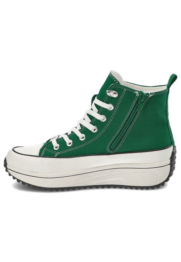 Zielone Sneakersy Rieker Modne Obuwie Damskie. Okazja: na co dzień, na spacer. Kolor: zielony. Materiał: materiał. Sezon: lato. Sport: turystyka piesza