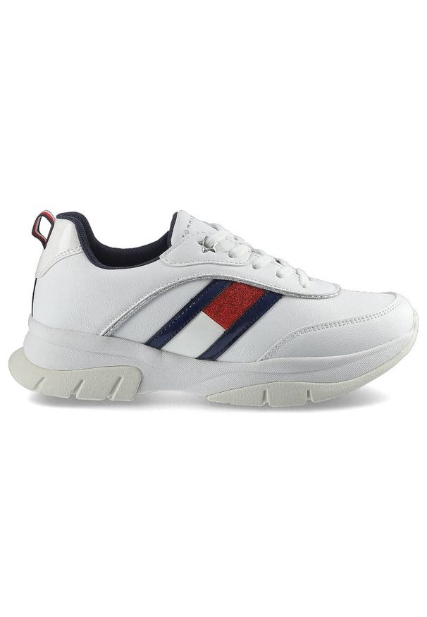 Sneakersy TOMMY HILFIGER Low Cut Lace-Up T3A4-31180-1023100 White 100. Materiał: jeans, skóra ekologiczna, materiał. Szerokość cholewki: normalna. Wzór: aplikacja, kolorowy